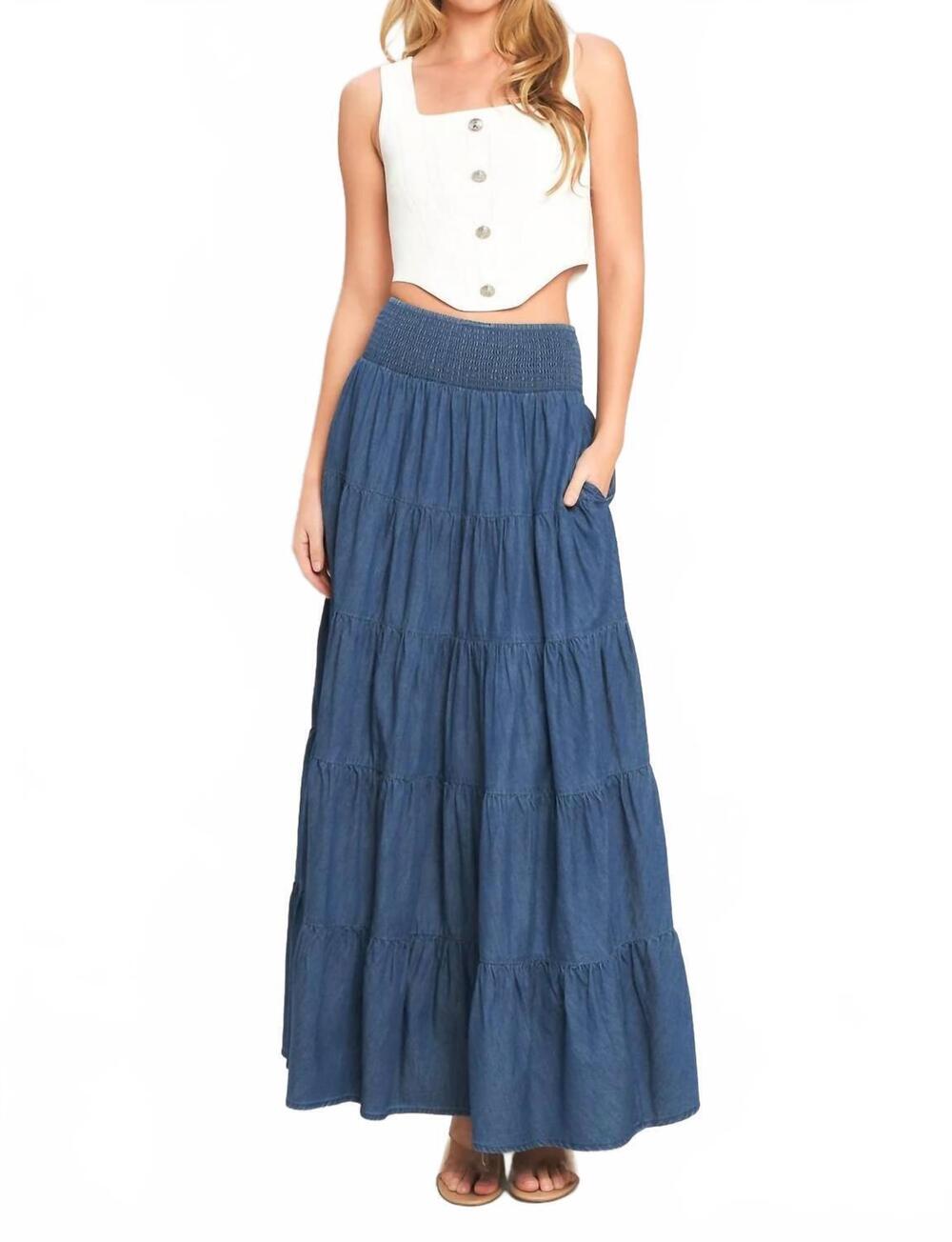 NEW FLYING TOMATO lightweight maxi skirt in medium indigo